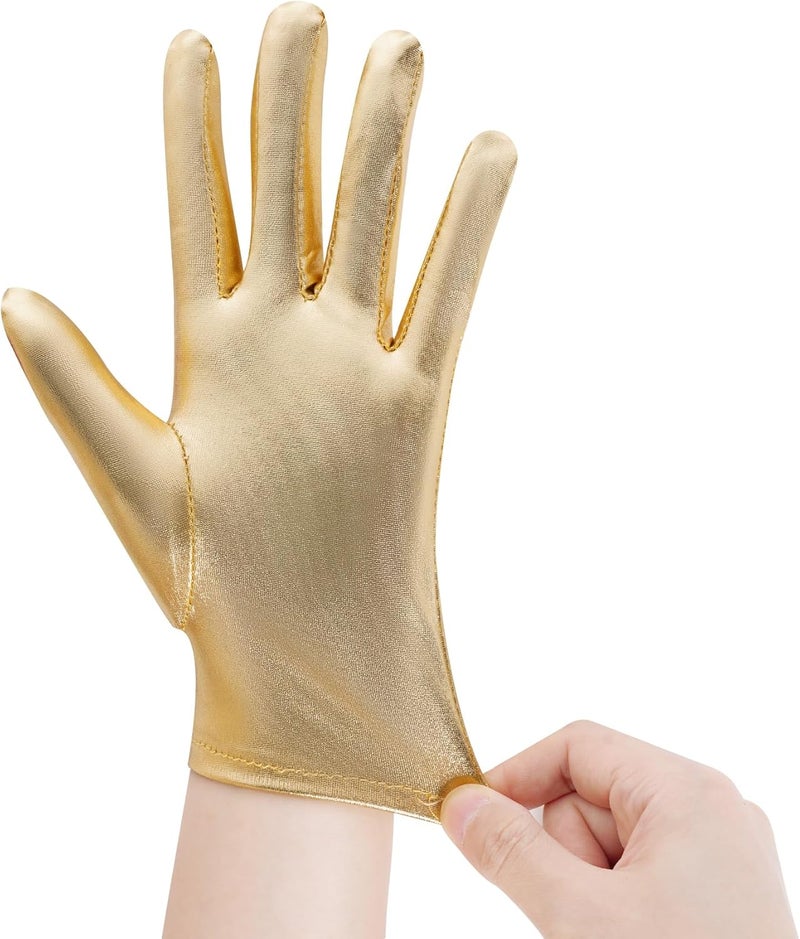 Rbenxia 1 Pair of Shiny Metallic Spandex Gloves Faux Leather Cropped Gloves for Halloween Cosplay Costume Party Favors - Image 3